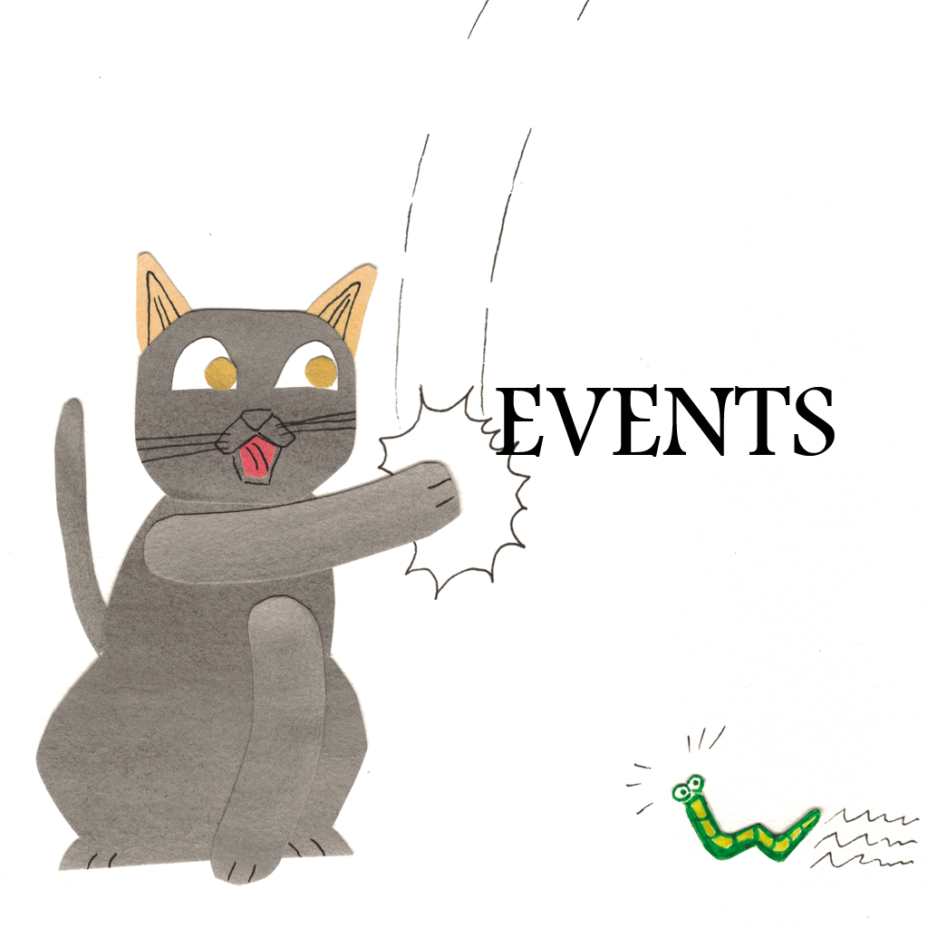 a kitten swats at the text: Events